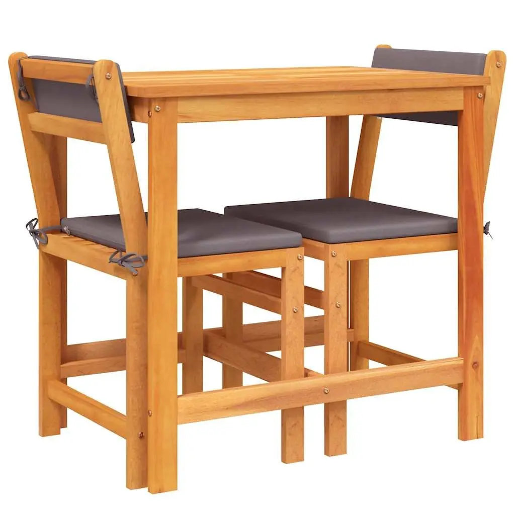 3 Piece Outdoor Balcony Set Solid Acacia Wood Brown with Cushions