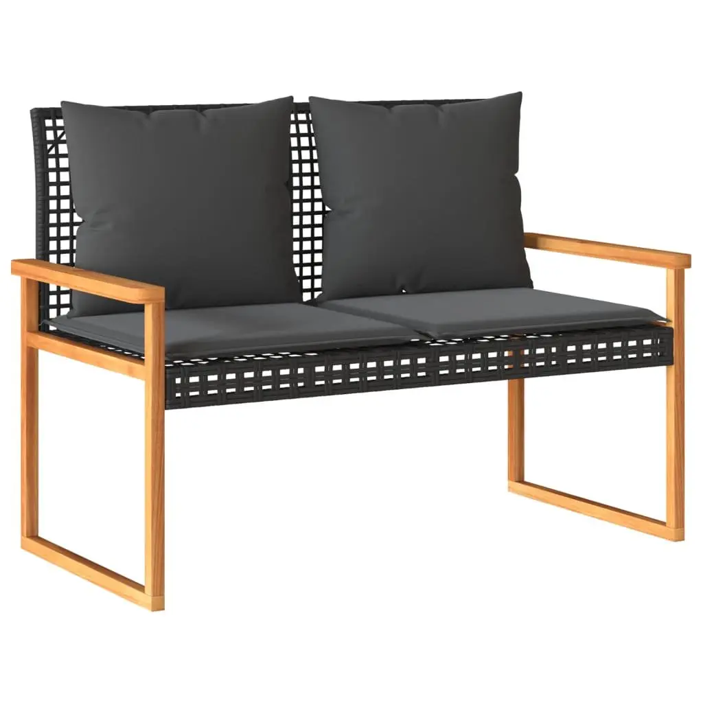 4 Piece Garden Lounge Set PE Rattan Frame Acacia Wood Table Black Cushions