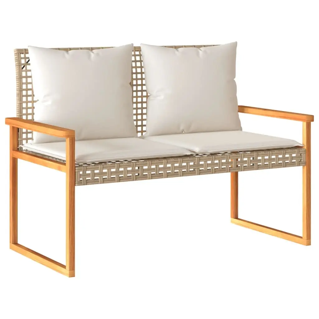 4 Piece Outdoor Lounge Set Poly Rattan Beige Patio Furniture with Cushions and Acacia Wood Table