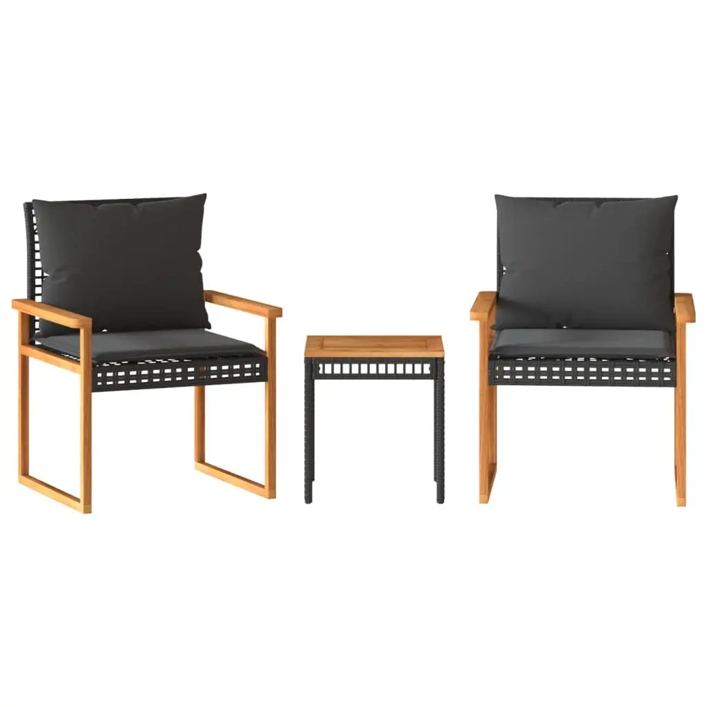 3 Piece Bistro Set Black Outdoor Garden Furniture with Cushions Table Chairs