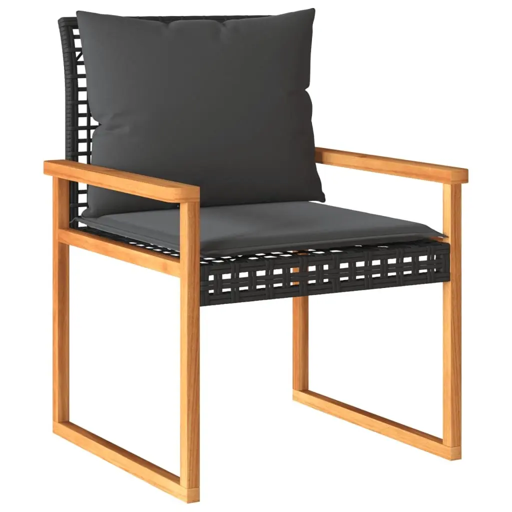 3 Piece Bistro Set Black Outdoor Garden Furniture with Cushions Table Chairs