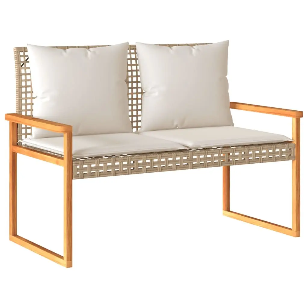 Outdoor Garden Bench Poly Rattan Steel Frame Beige Cushion Seat