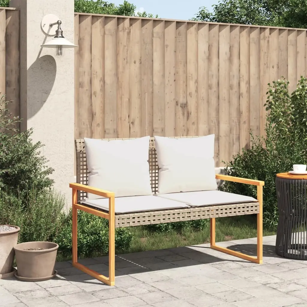 Outdoor Garden Bench Poly Rattan Steel Frame Beige Cushion Seat