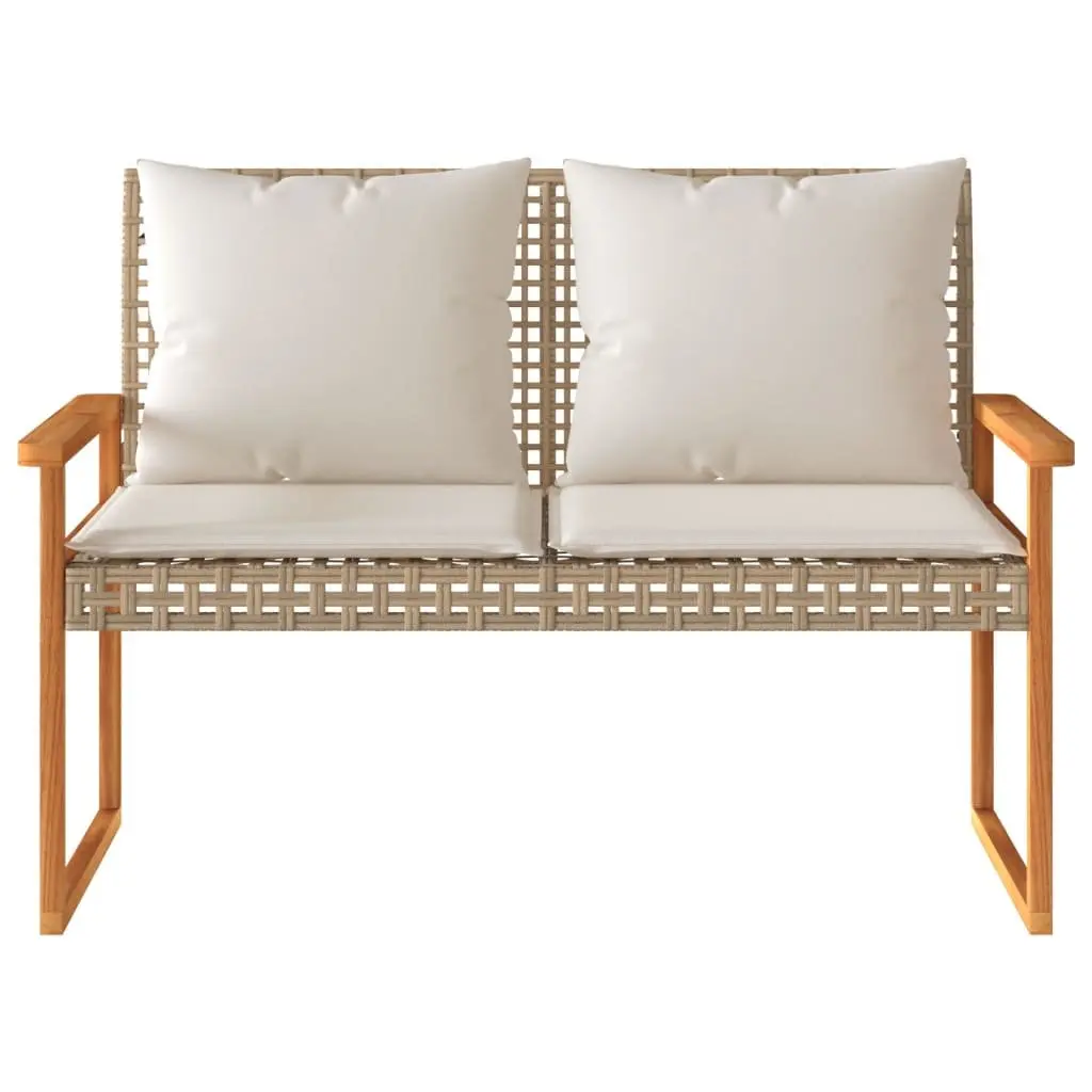 Outdoor Garden Bench Poly Rattan Steel Frame Beige Cushion Seat