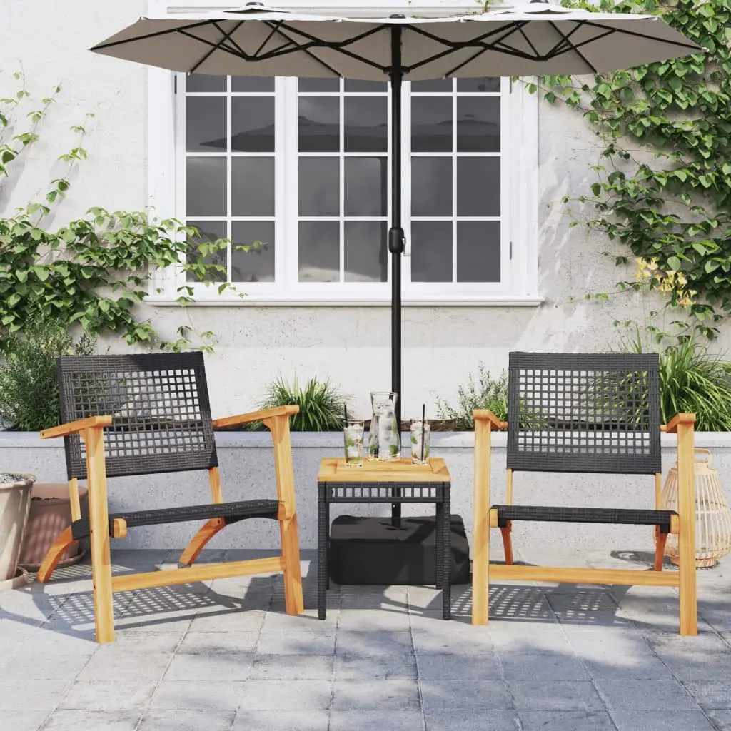 Garden Chairs Poly Rattan Black 2pcs Outdoor Patio Seats with Acacia Wood Arms