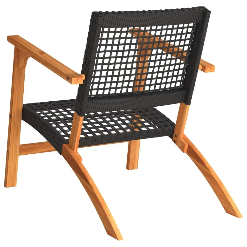 Garden Chairs Poly Rattan Black 2pcs Outdoor Patio Seats with Acacia Wood Arms