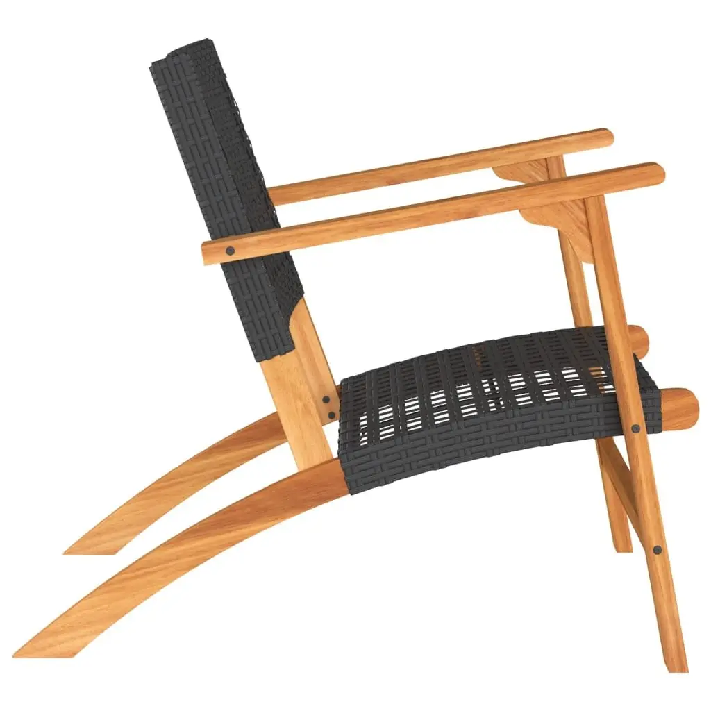 Garden Chairs Poly Rattan Black 2pcs Outdoor Patio Seats with Acacia Wood Arms