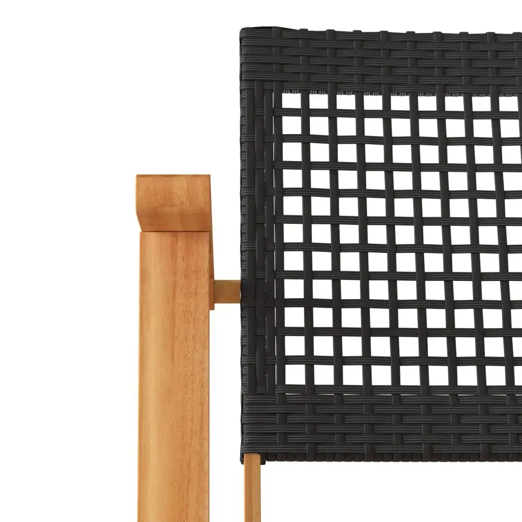 Garden Chairs Poly Rattan Black 2pcs Outdoor Patio Seats with Acacia Wood Arms