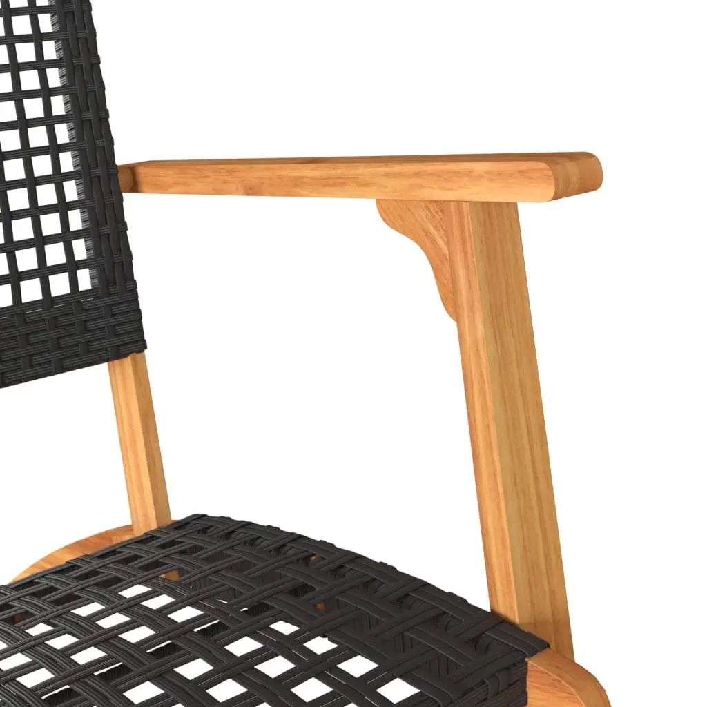 Garden Chairs Poly Rattan Black 2pcs Outdoor Patio Seats with Acacia Wood Arms