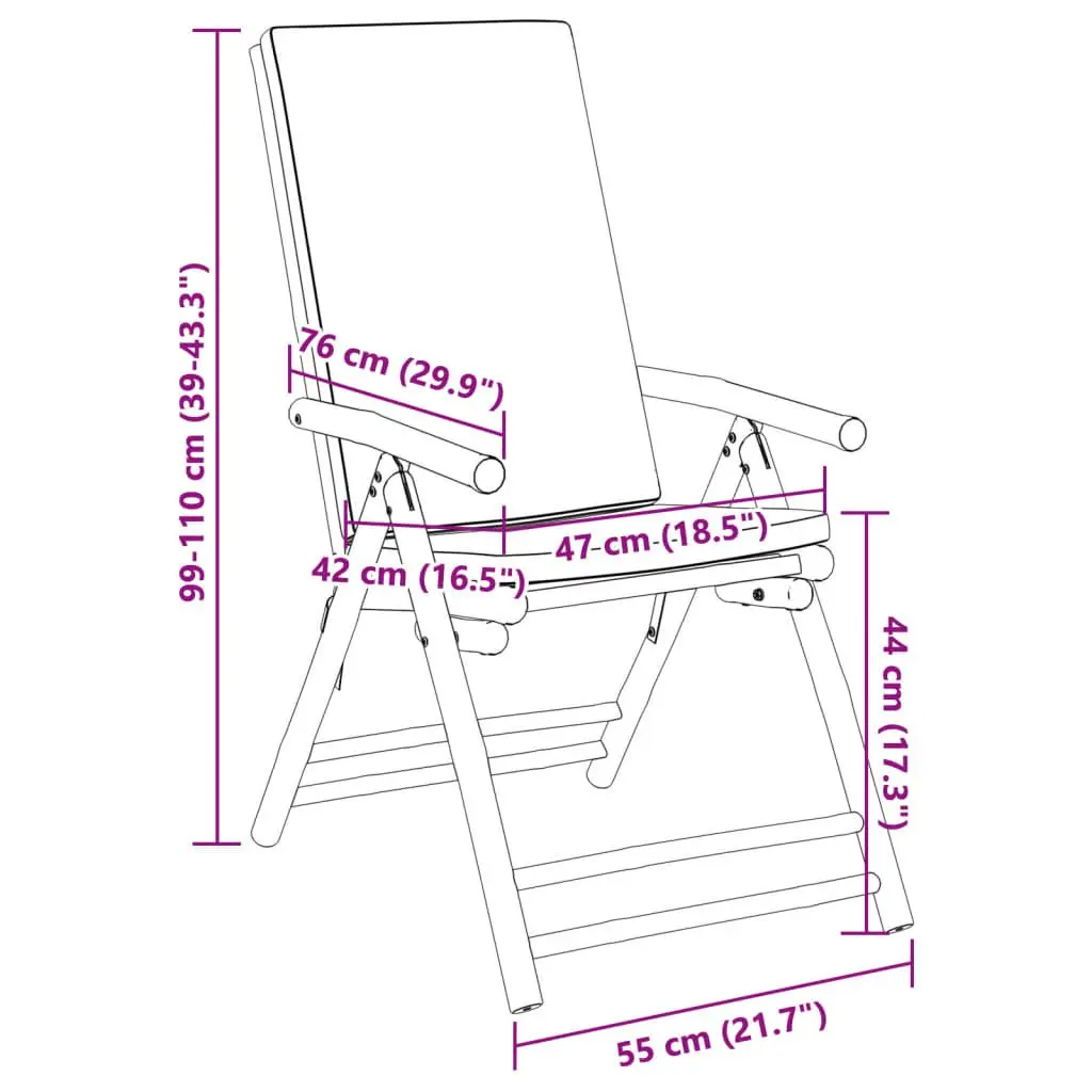 Bamboo Reclining Folding Chairs Set 2 Pieces Brown Outdoor Seating with Cushions Five Position Adjustable Backrest