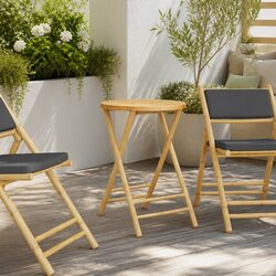 Folding Garden Table Round Bamboo Outdoor Patio Furniture Brown Portable 55x75cm