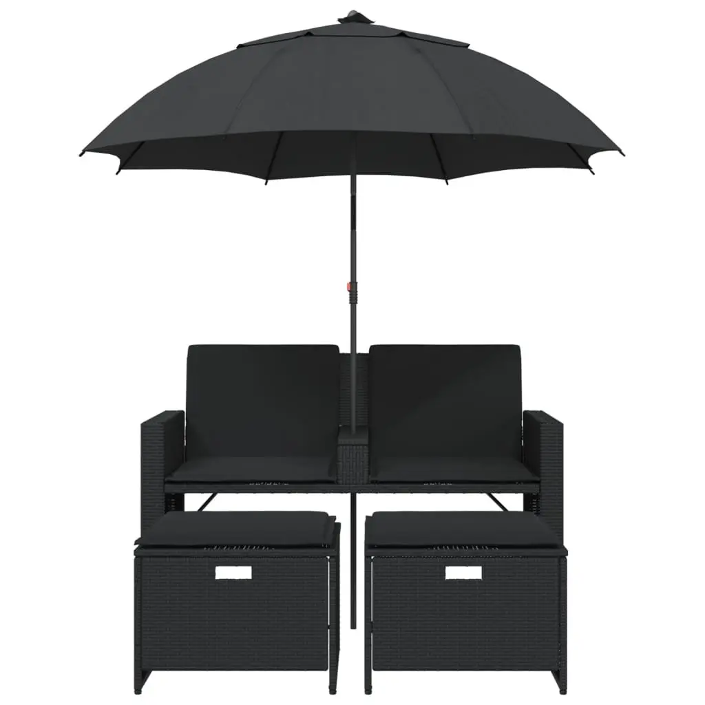 2-Seater Black Garden Sofa with Parasol