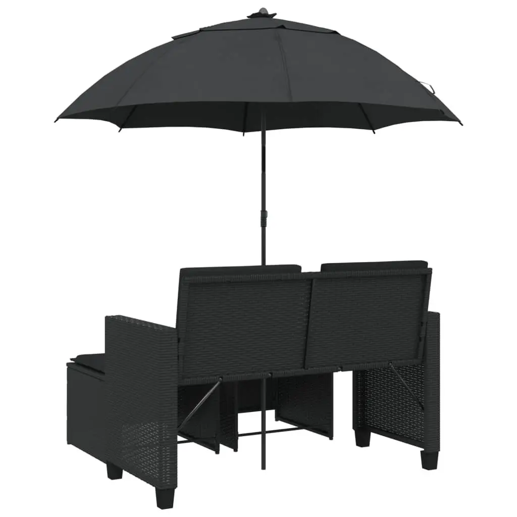 2-Seater Black Garden Sofa with Parasol