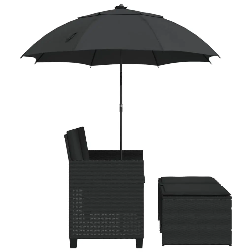 2-Seater Black Garden Sofa with Parasol