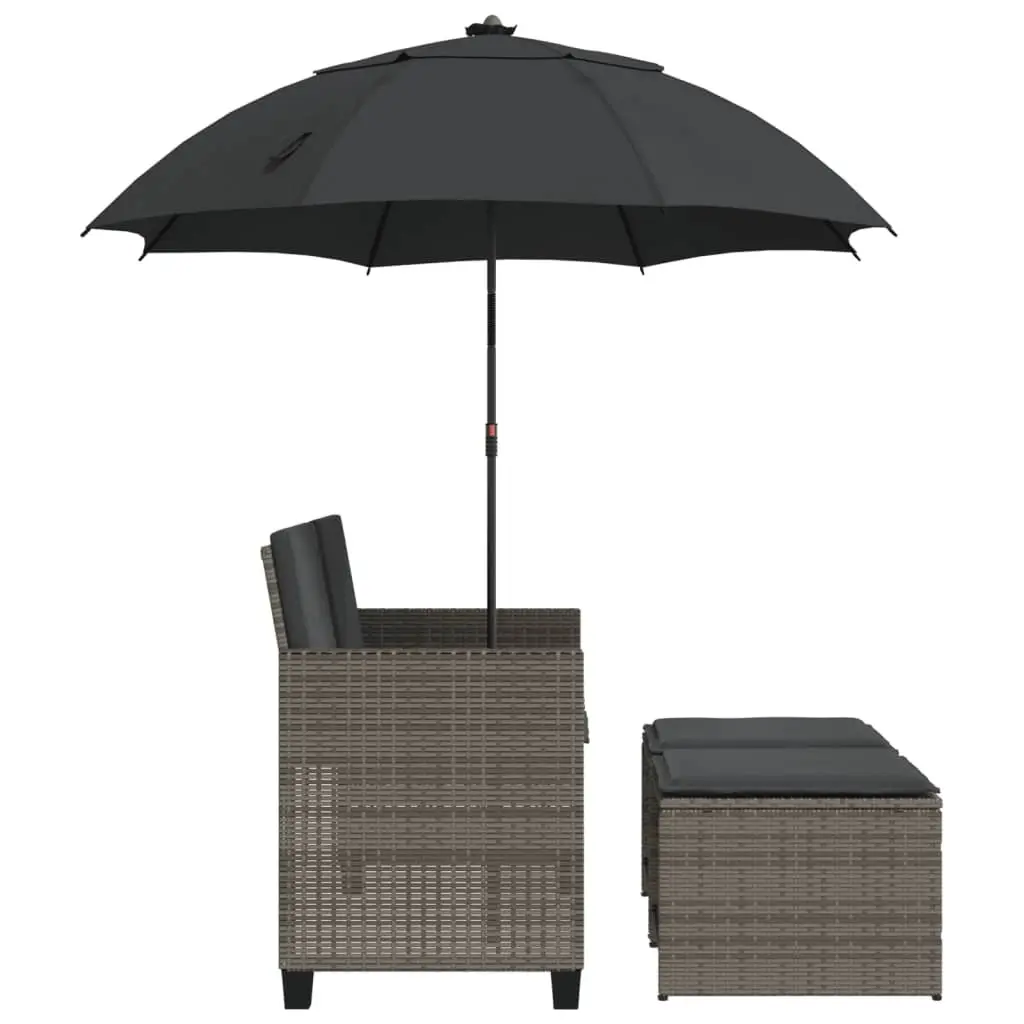 Garden Sofa PE Rattan 2-Seater Outdoor Furniture with Parasol and Footstools Grey