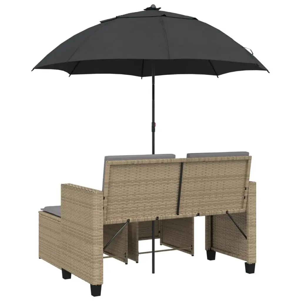 Garden Sofa 2-Seater Outdoor Patio Set with Parasol and Footstools Beige