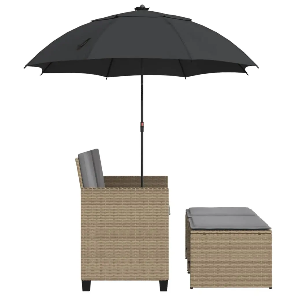Garden Sofa 2-Seater Outdoor Patio Set with Parasol and Footstools Beige
