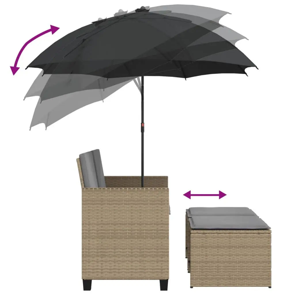 Garden Sofa 2-Seater Outdoor Patio Set with Parasol and Footstools Beige