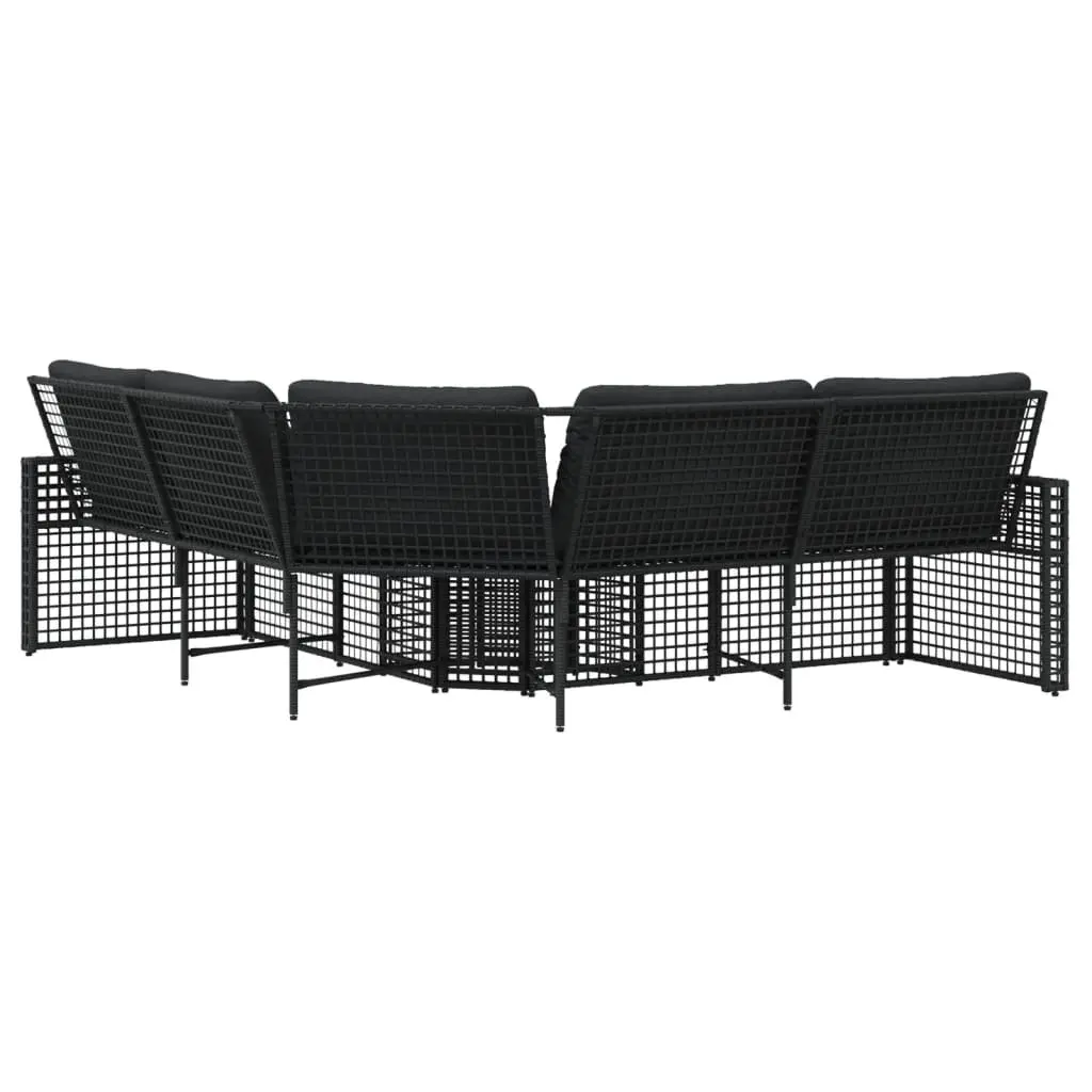 L-Shaped Garden Sofa Poly Rattan with Footstool Black Outdoor Patio