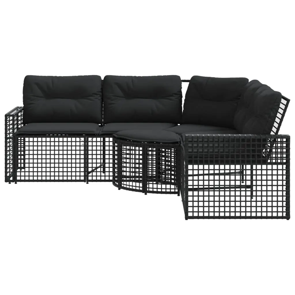 L-Shaped Garden Sofa Poly Rattan with Footstool Black Outdoor Patio
