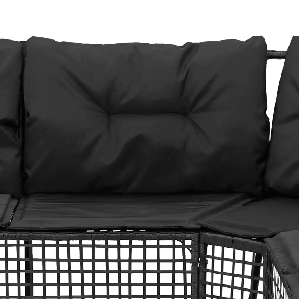 L-Shaped Garden Sofa Poly Rattan with Footstool Black Outdoor Patio