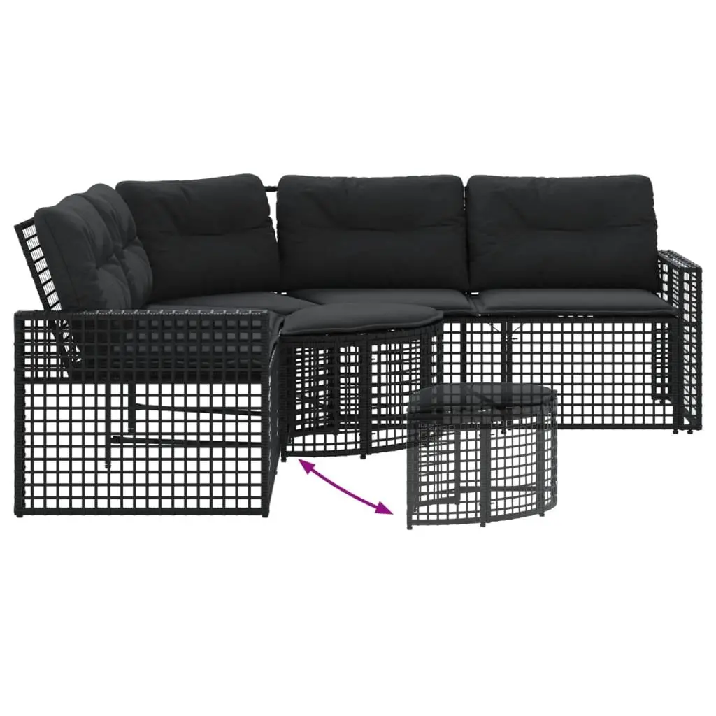 L-Shaped Garden Sofa Poly Rattan with Footstool Black Outdoor Patio