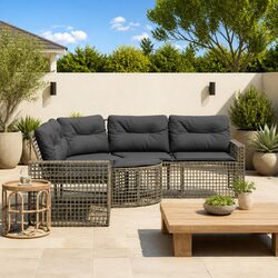 Practical Grey L-Shaped Sofa with Footstool for Outdoors