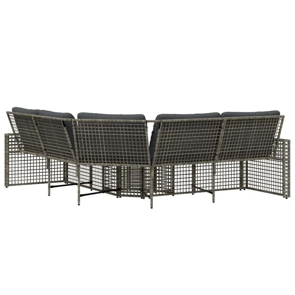 L-Shaped Garden Sofa Set with Cushions and Footstool Grey Poly Rattan Outdoor