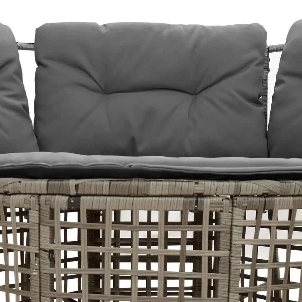 L-Shaped Garden Sofa Set with Cushions and Footstool Grey Poly Rattan Outdoor