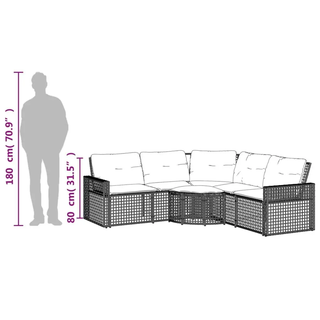 L-Shaped Garden Sofa Set with Cushions and Footstool Grey Poly Rattan Outdoor
