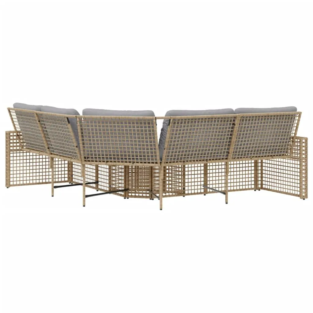 L-Shaped Garden Sofa PE Rattan with Cushions Footstool Outdoor Patio Beige