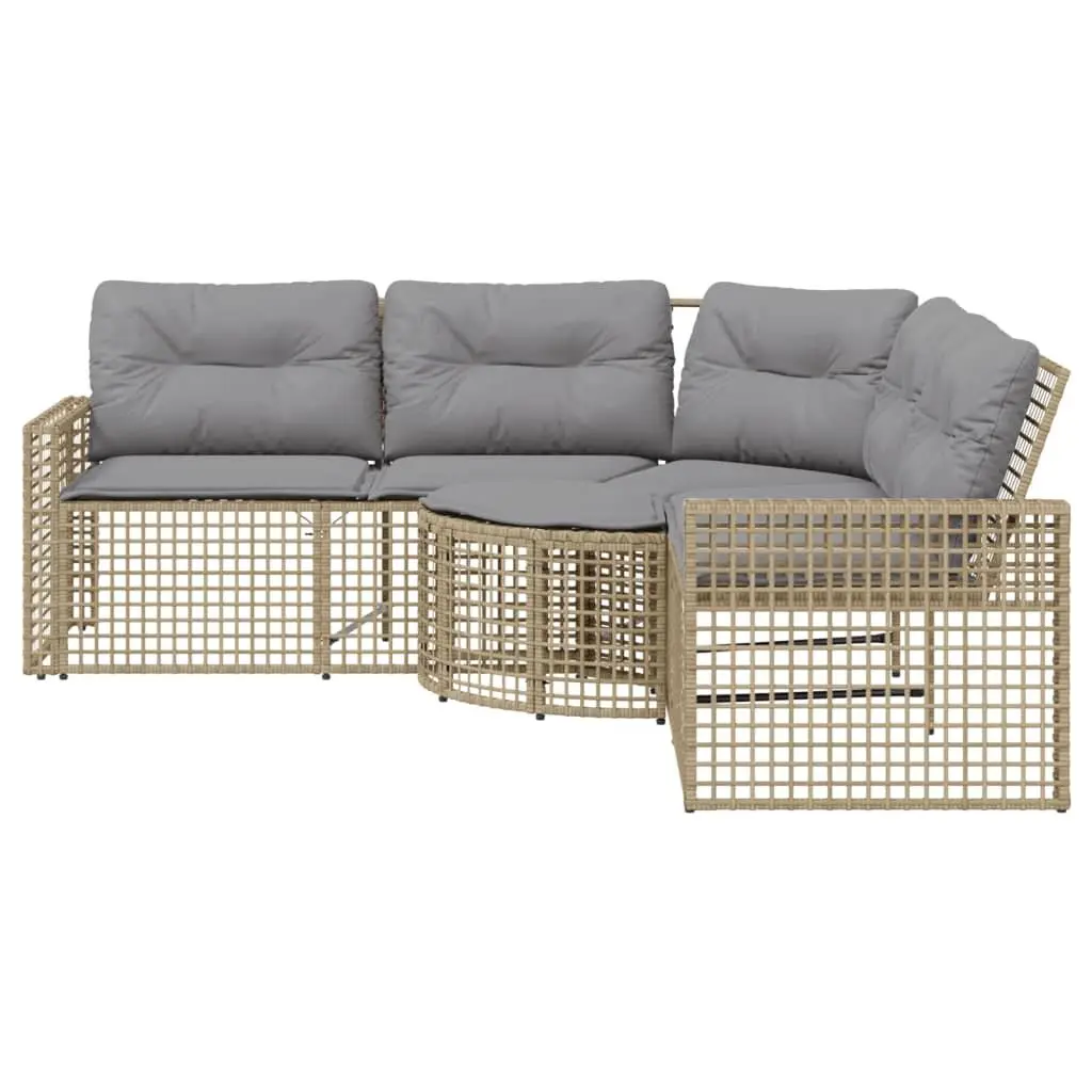 L-Shaped Garden Sofa PE Rattan with Cushions Footstool Outdoor Patio Beige