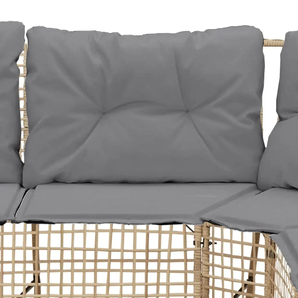 L-Shaped Garden Sofa PE Rattan with Cushions Footstool Outdoor Patio Beige
