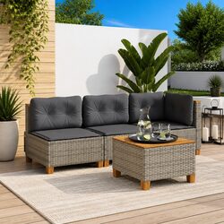 Outdoor Corner Sofa Grey Poly Rattan Garden Seating with Removable Cushions