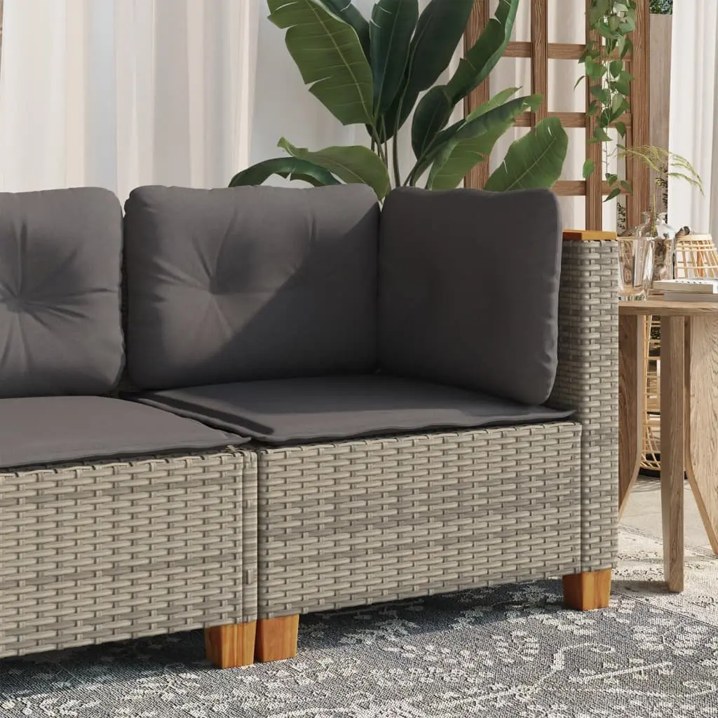 Outdoor Corner Sofa Grey Poly Rattan Garden Seating with Removable Cushions