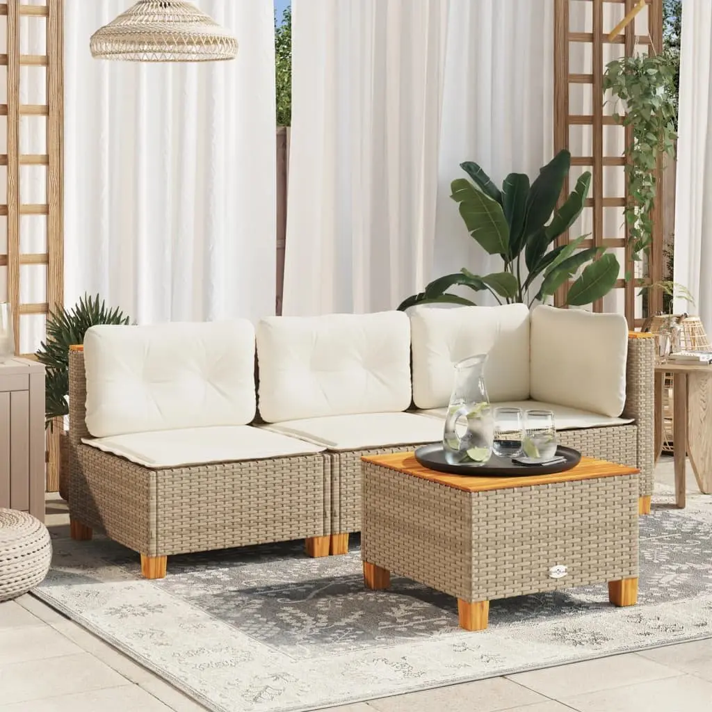 Outdoor Corner Sofa Beige PE Rattan Garden Lounge Seating with Cushions Modular