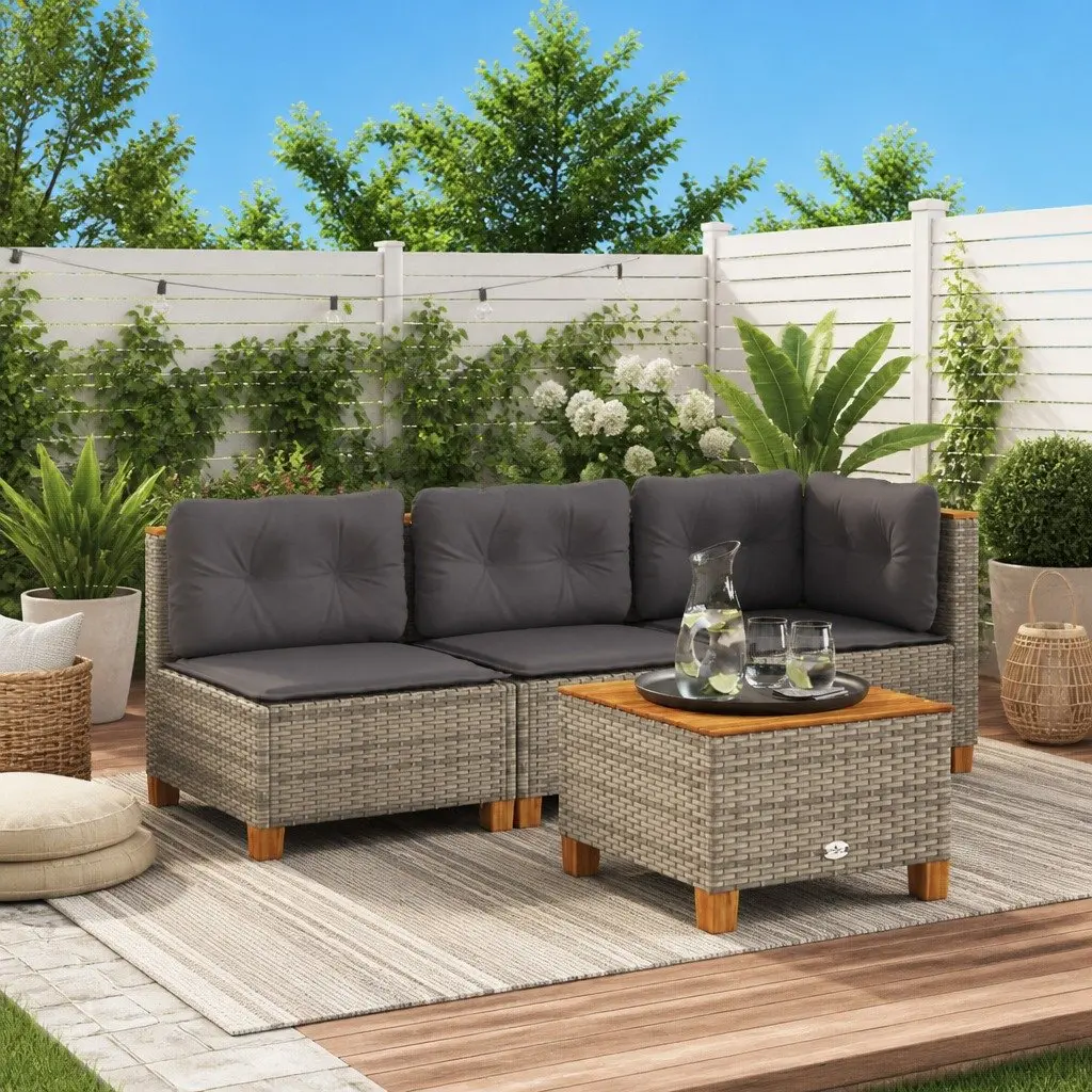 Modular Lounge Sofa Grey PE Rattan Armless Outdoor Garden with Cushions