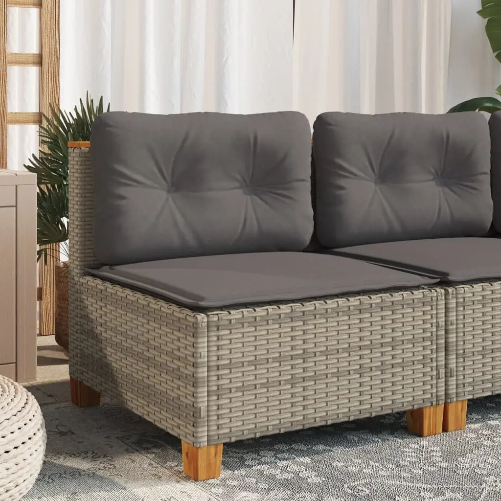 Modular Lounge Sofa Grey PE Rattan Armless Outdoor Garden with Cushions