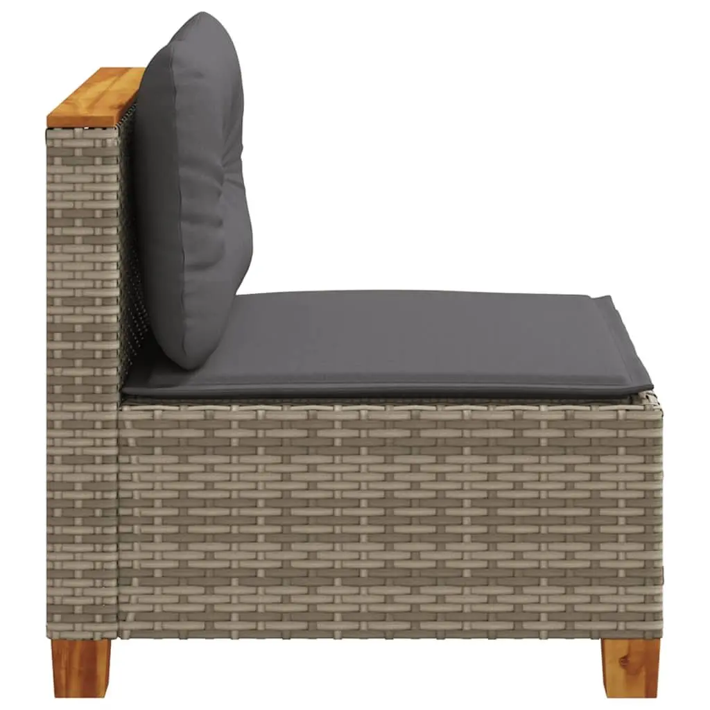 Modular Lounge Sofa Grey PE Rattan Armless Outdoor Garden with Cushions