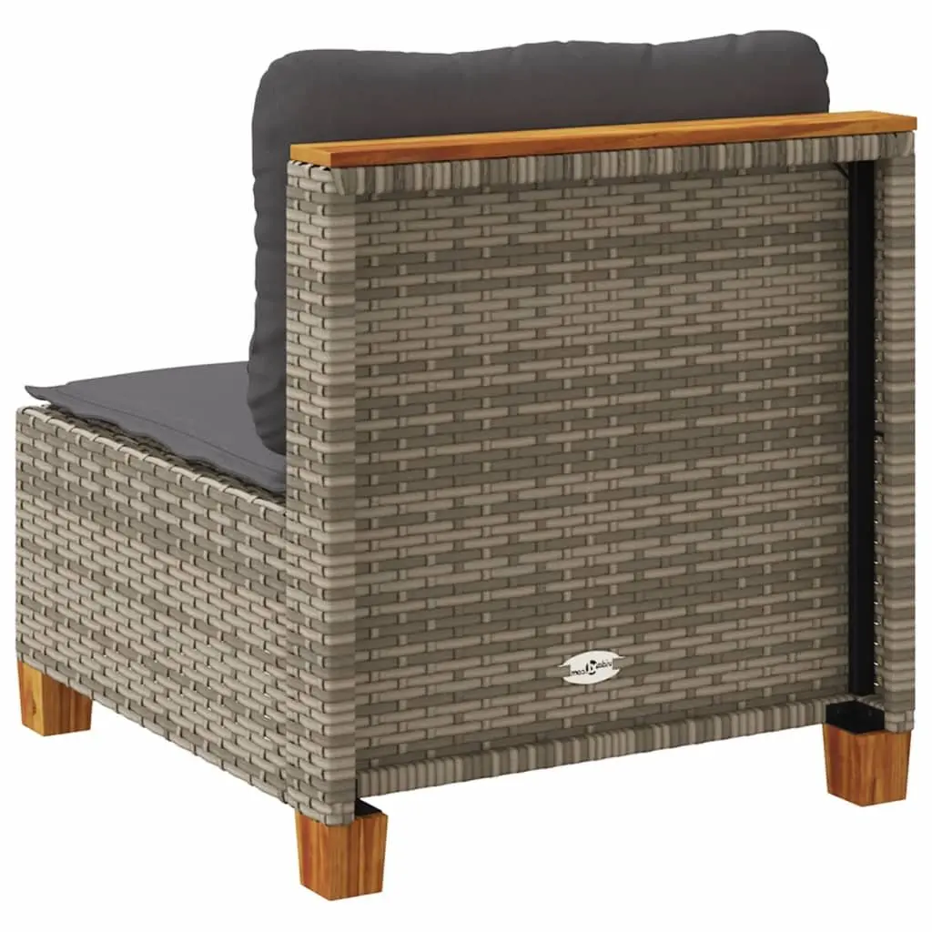 Modular Lounge Sofa Grey PE Rattan Armless Outdoor Garden with Cushions