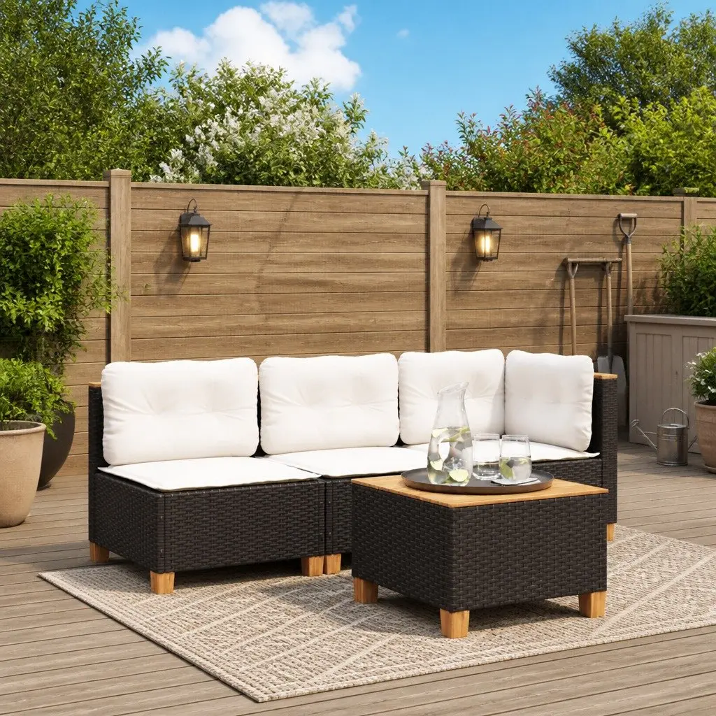 Outdoor Table Poly Rattan Acacia Wood Top 55x55x36cm Black