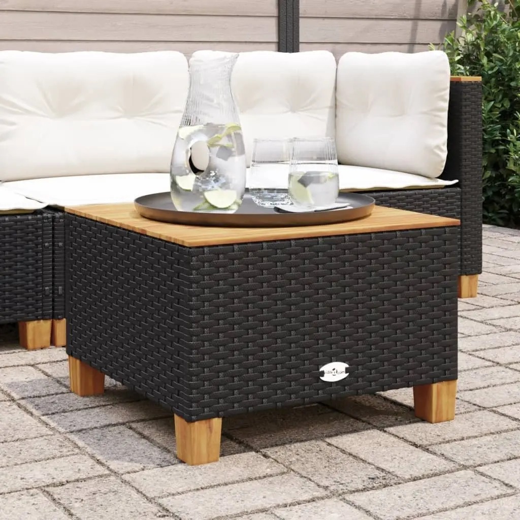 Outdoor Table Poly Rattan Acacia Wood Top 55x55x36cm Black