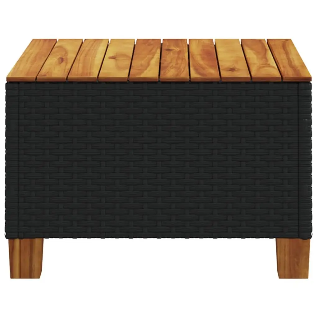 Outdoor Table Poly Rattan Acacia Wood Top 55x55x36cm Black