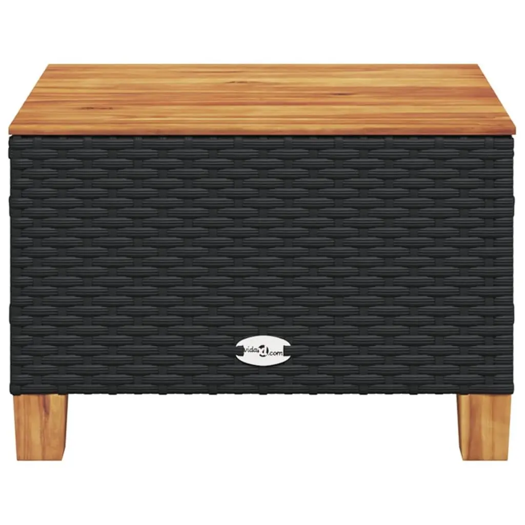 Outdoor Table Poly Rattan Acacia Wood Top 55x55x36cm Black