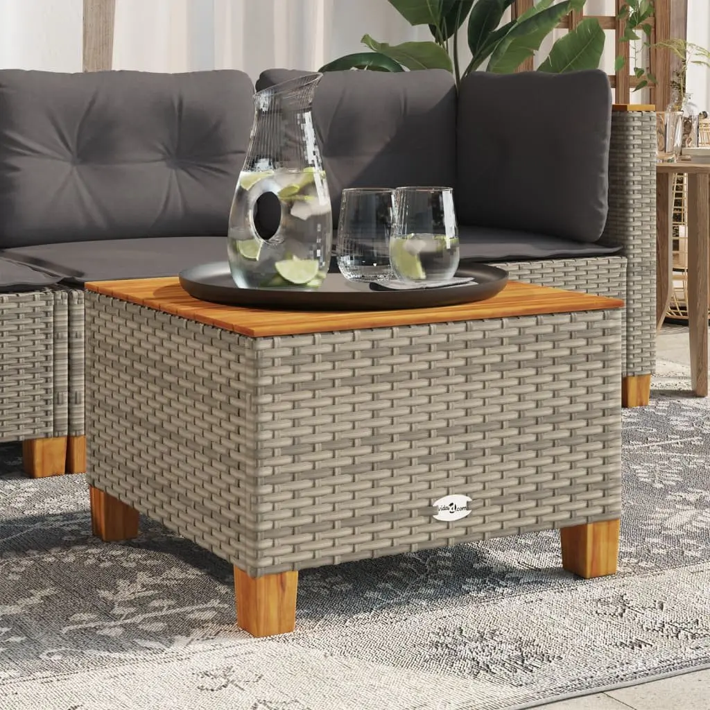 Garden Table Acacia Wood and PE Rattan 55x55x36 cm Grey Outdoor Furniture Patio Dining Coffee Table