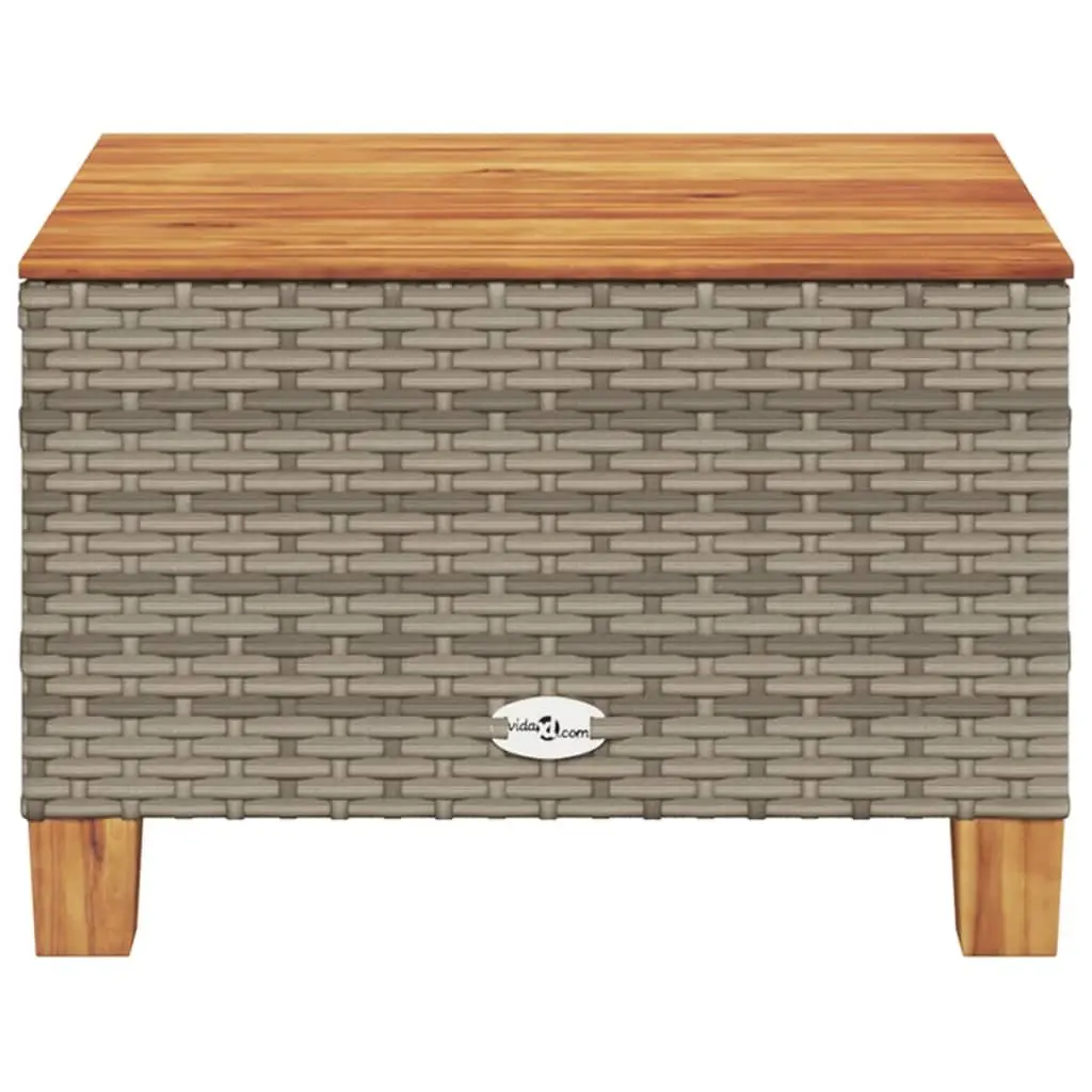 Garden Table Acacia Wood and PE Rattan 55x55x36 cm Grey Outdoor Furniture Patio Dining Coffee Table