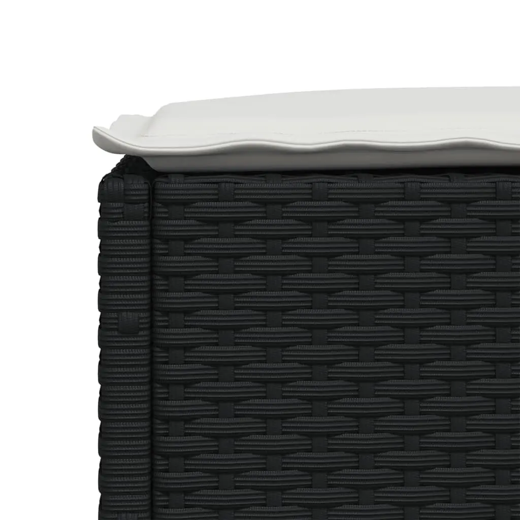 Garden Stool PE Rattan Black Outdoor Footrest with Cushion Powder-coated Steel Frame