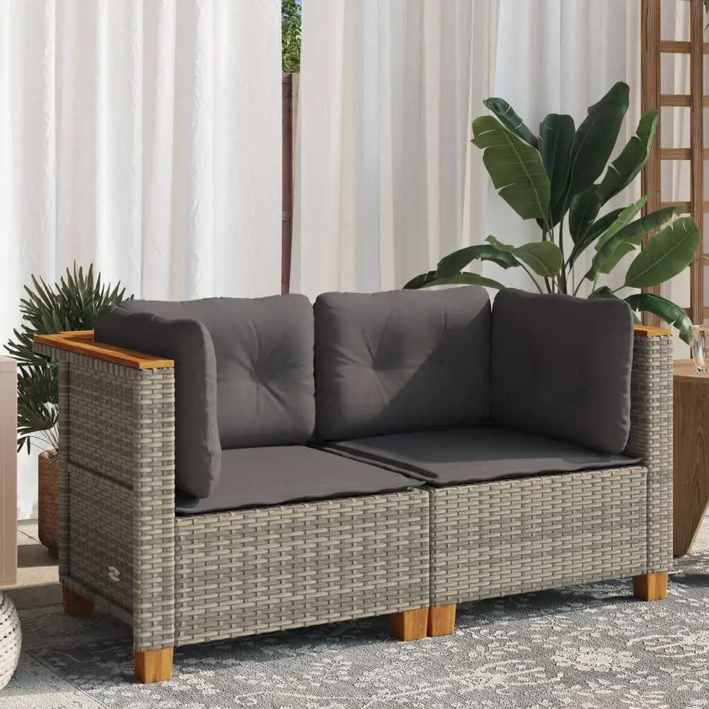 Outdoor Corner Sofa Set PE Rattan 2 pcs Grey with Cushions