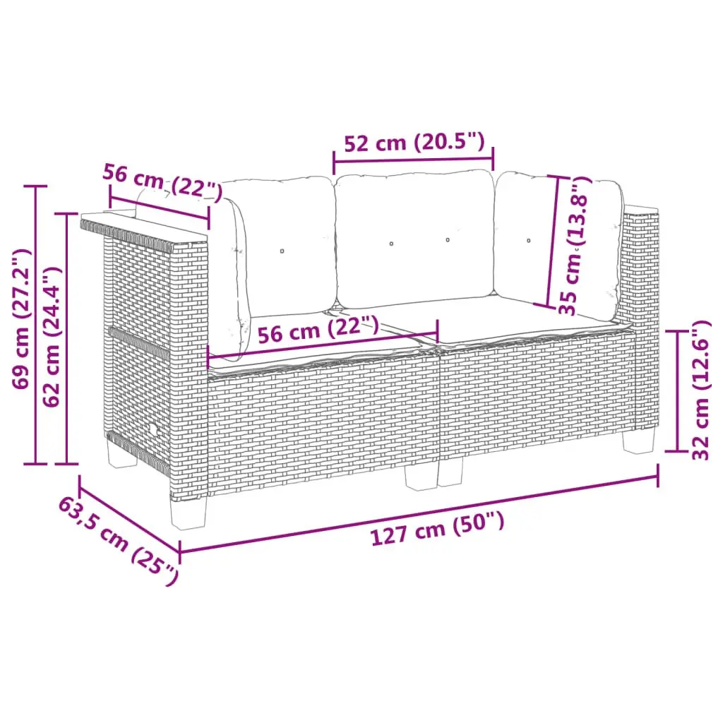Outdoor Corner Sofa Set PE Rattan 2 pcs Grey with Cushions