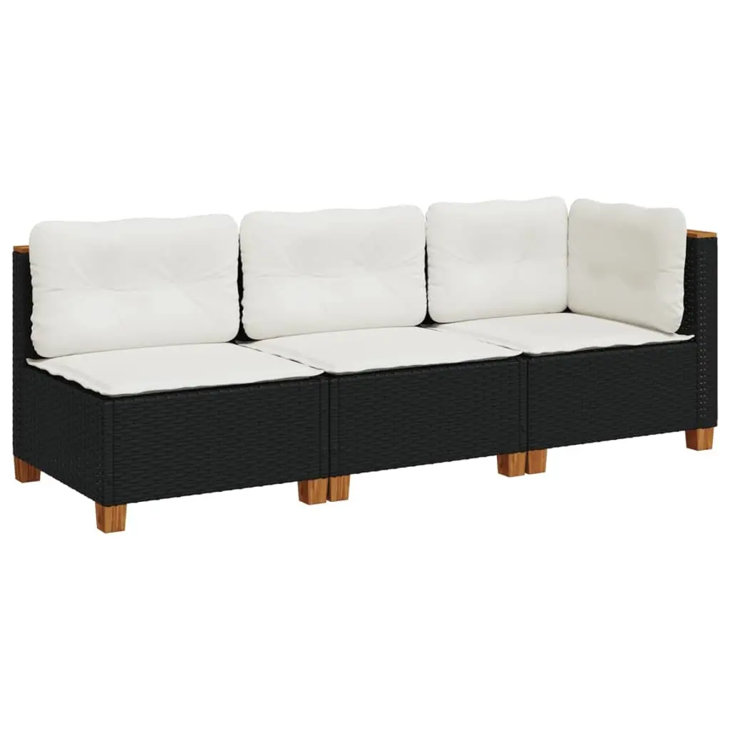 3-Seater Garden Sofa PE Rattan Outdoor Lounge Furniture with Cushions Black